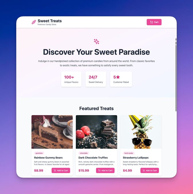 Candy e-commerce website screenshot
